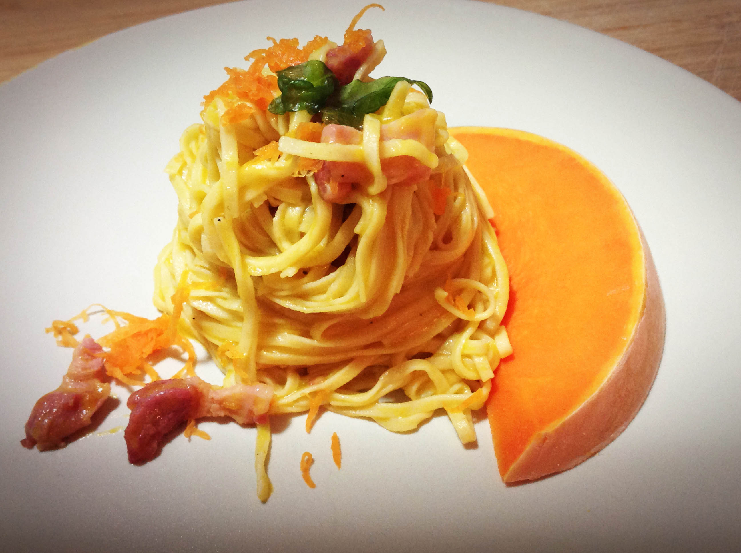 Tagliolini con zucca e pancetta affumicata 1