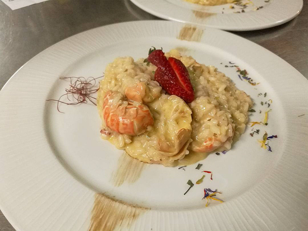 risotto fragole e scampi