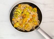 Linguine con fiori di zucca