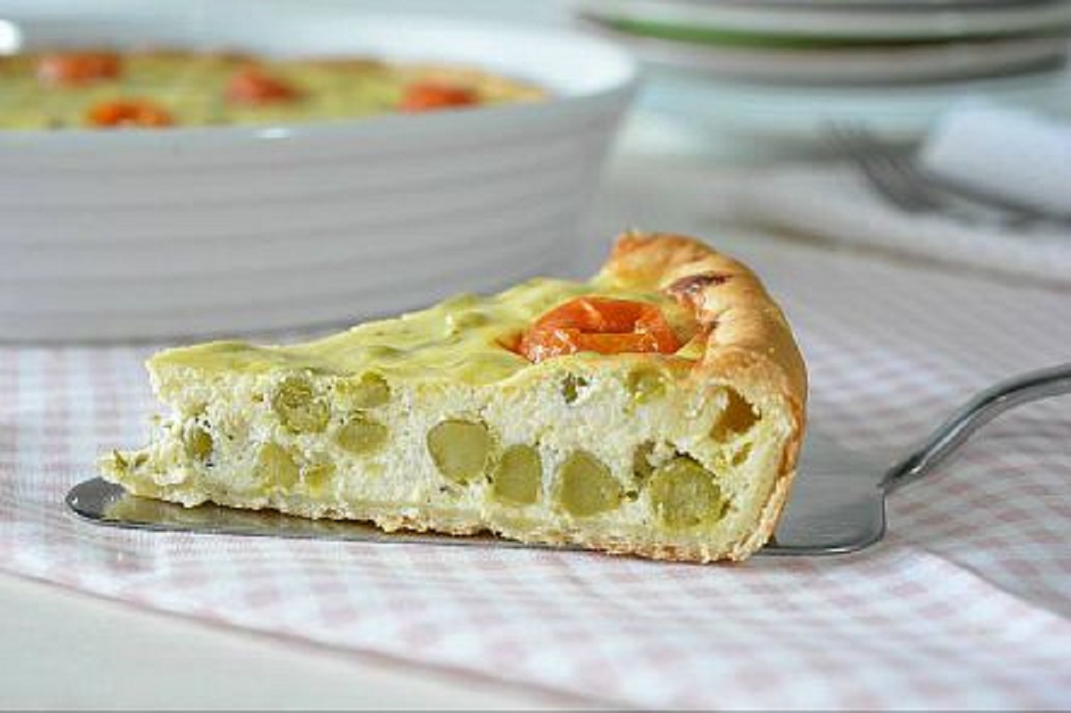 torta salata con piselli e ricotta