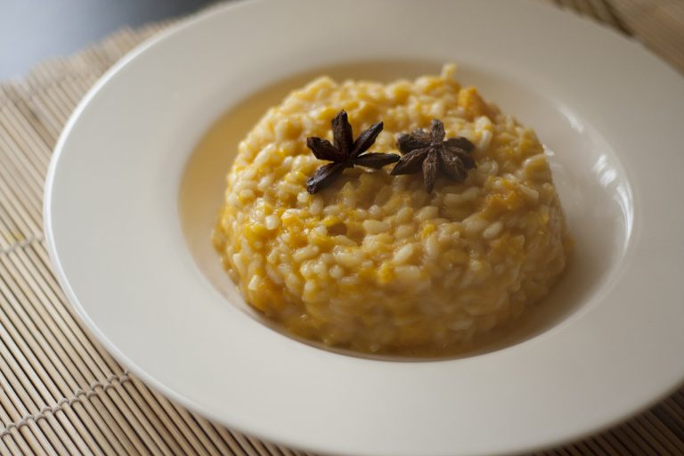 risotto alle pesche e formaggio