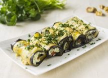 involtini di melanzane e caprino con cicerchie