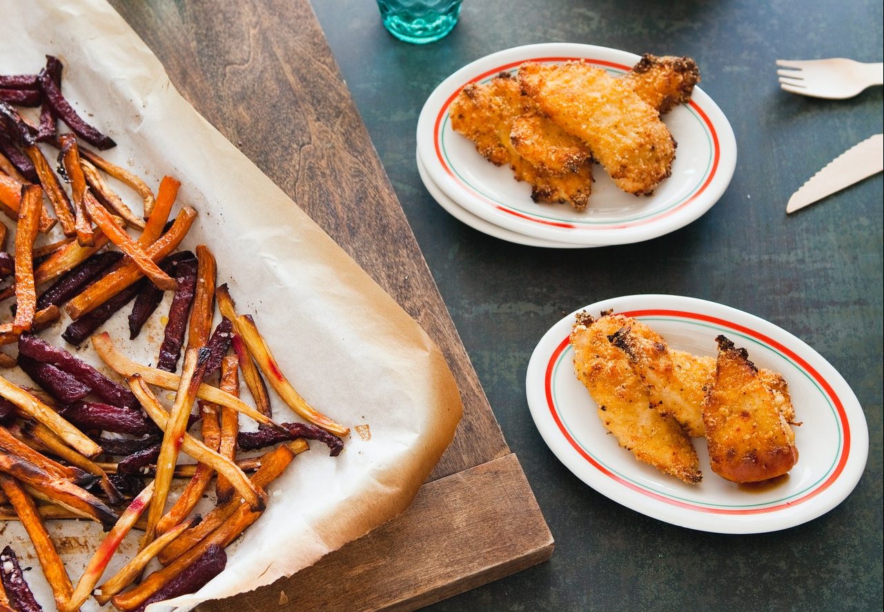 pollo piccante con patate dolci e broccoli