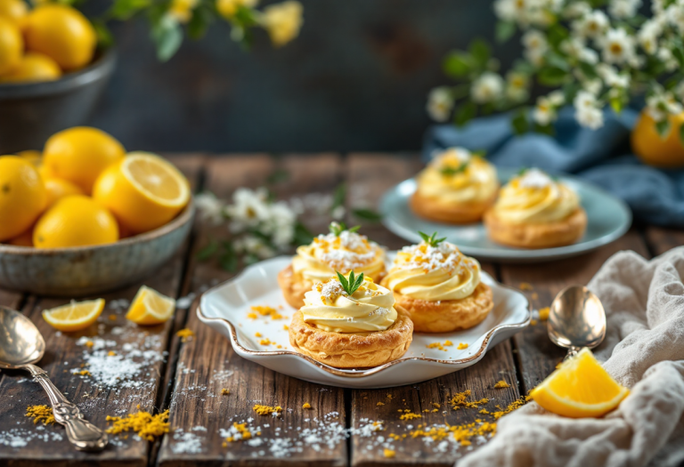 Bignè al limoncello decorati con crema al limone