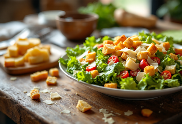 Immagine di una Caesar salad con ingredienti freschi