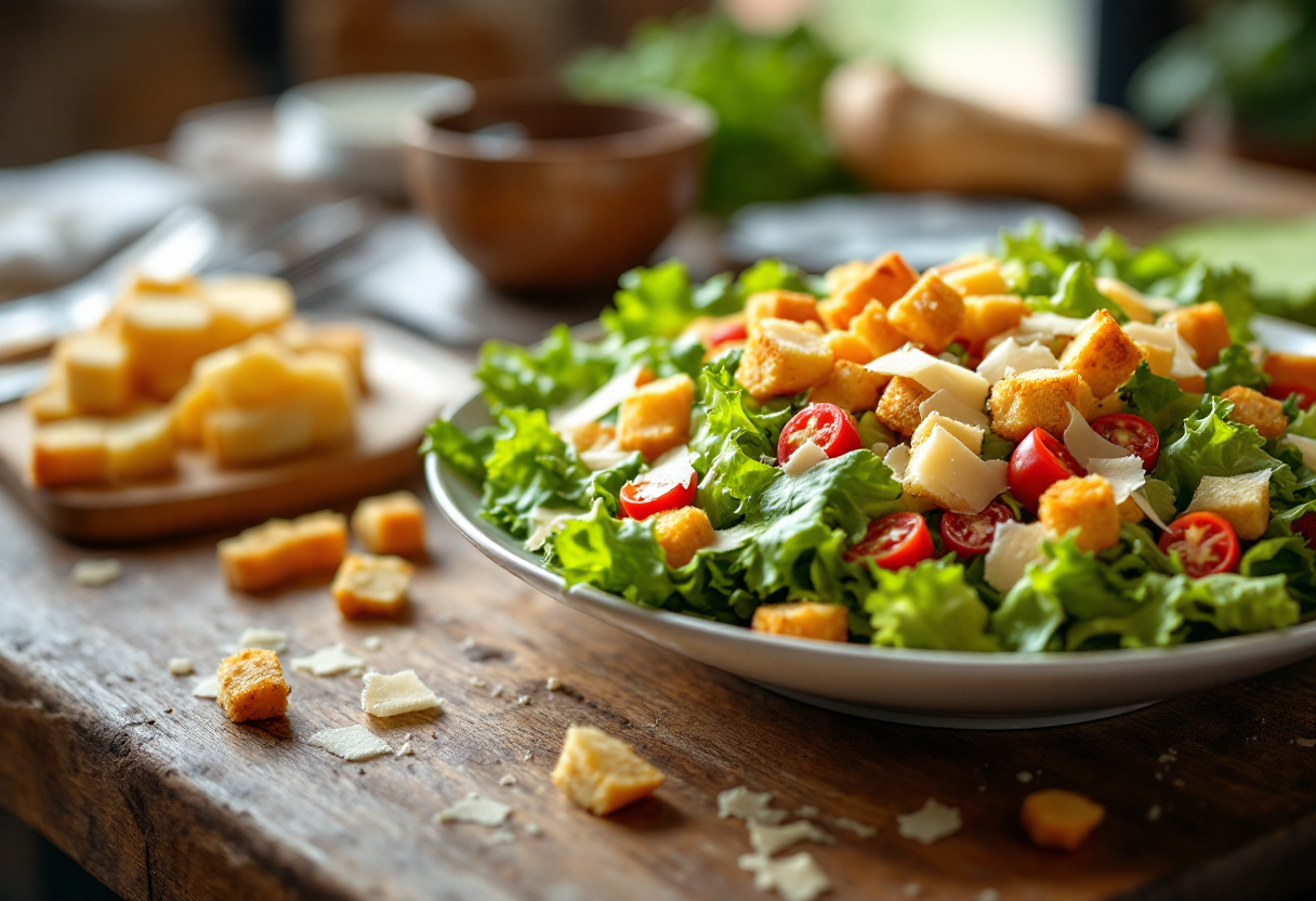 Immagine di una Caesar salad con ingredienti freschi