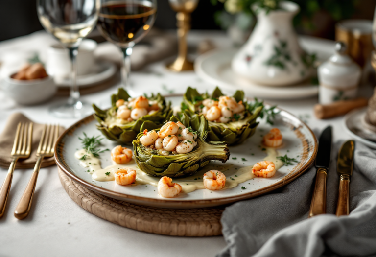 Carciofi ripieni di scampi, un piatto gourmet delizioso