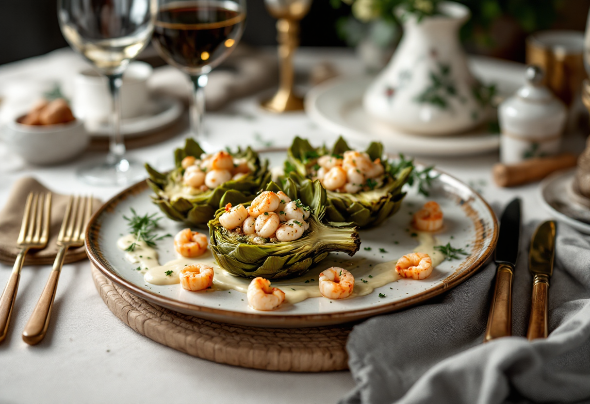 Carciofi ripieni di scampi, un piatto gourmet delizioso