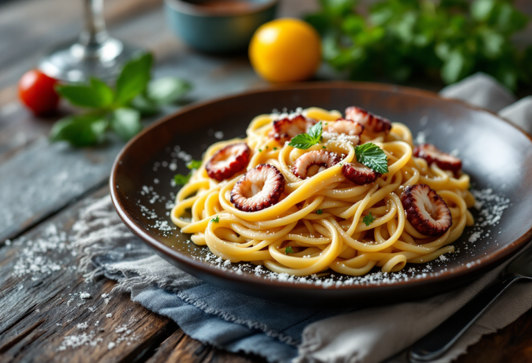 Fettuccine con ragù di polpo bianco fresco e saporito