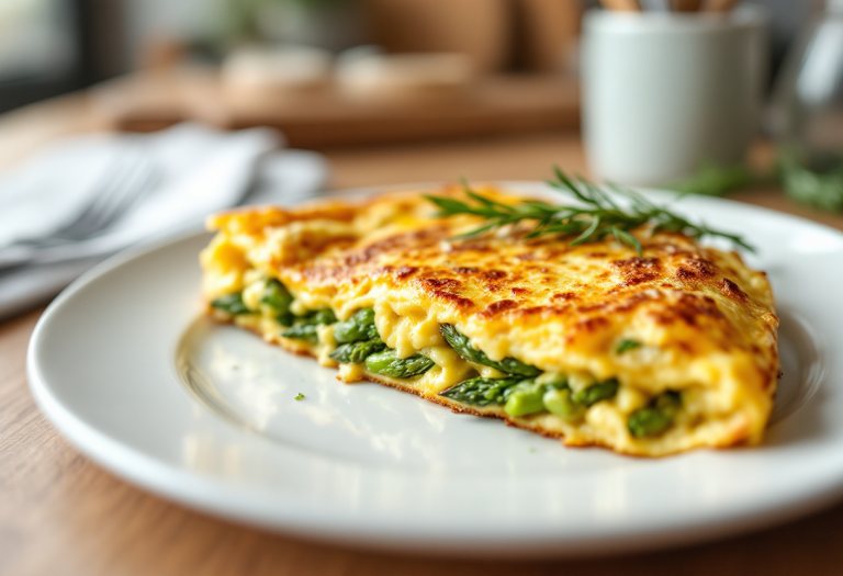 Frittata di asparagi fresca e colorata su un piatto