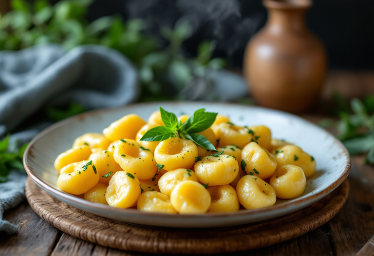 Gnocchi di polenta serviti con sugo tradizionale