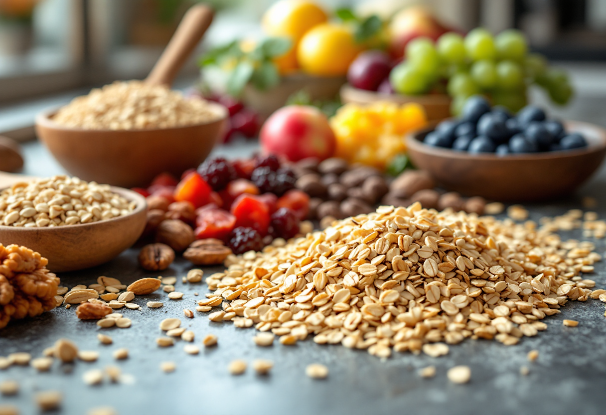 Ciotola di granola croccante e sana con frutta secca