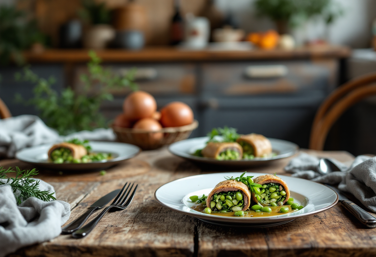 Involtini di manzo ripieni di fave fresche e spezie