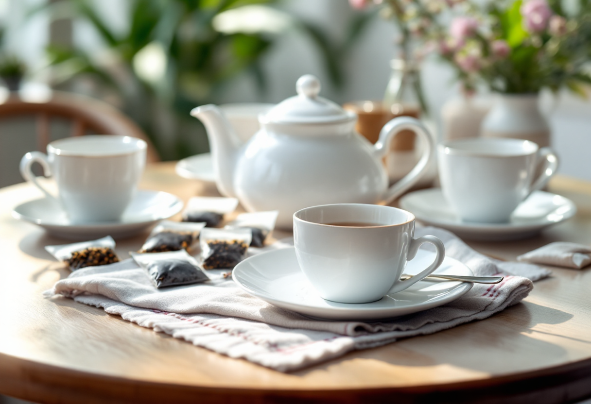 Tazza di tè con microplastiche visibili