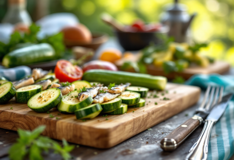 Millefoglie di alici con zucchine trombetta fresche