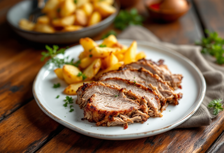 Delizioso pulled pork con millefoglie di patate croccanti
