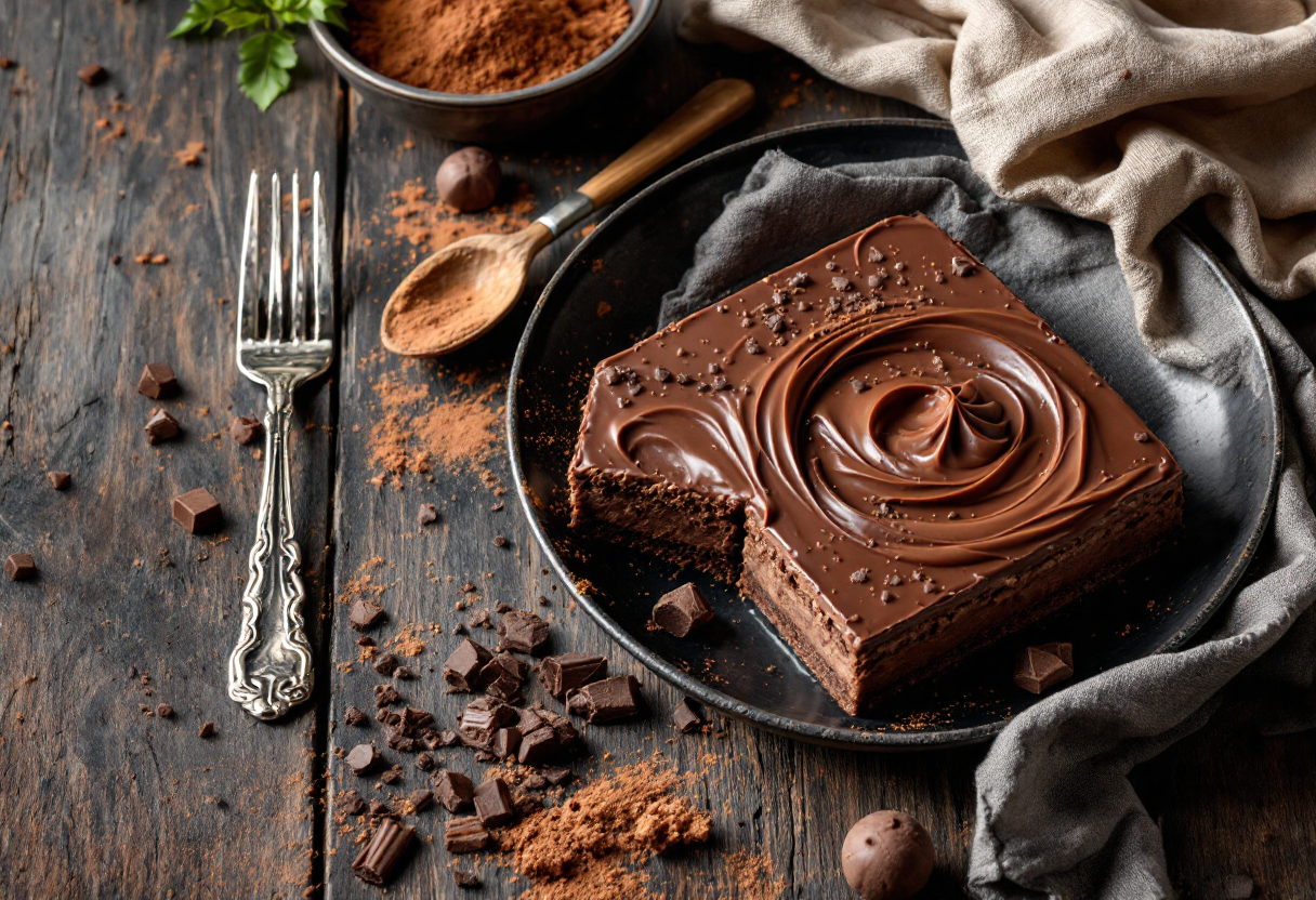 Tiramisù al cioccolato decorato con cacao