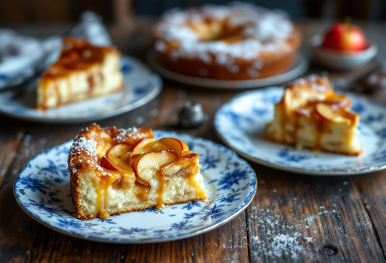 Deliziosa torta di mele e ricotta appena sfornata