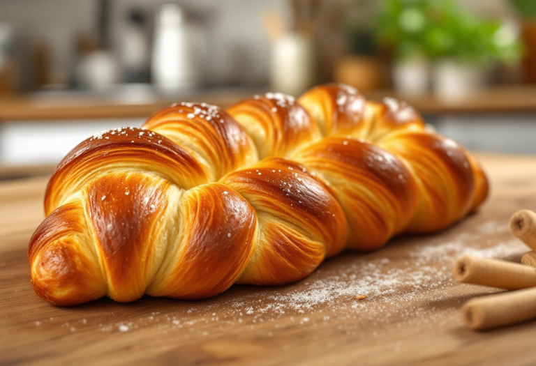 Treccia di pan brioche dorata e soffice