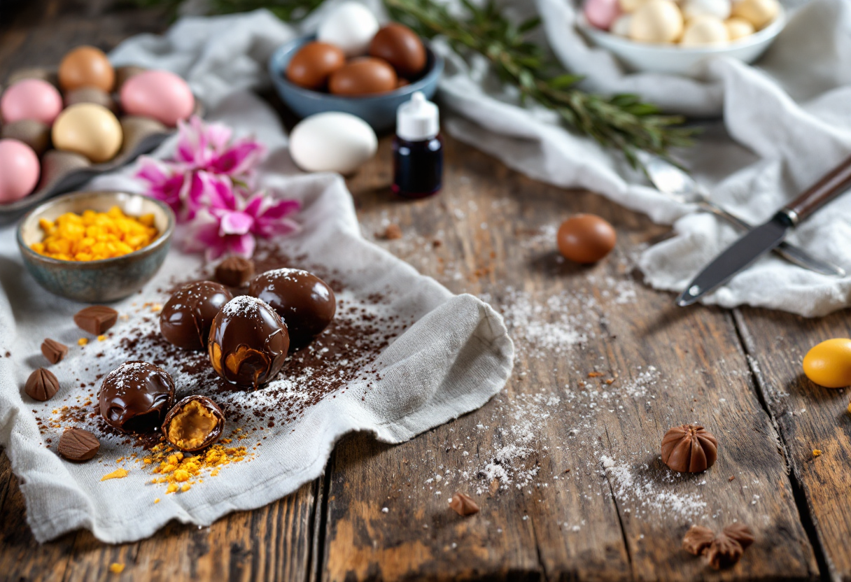 Uova di Pasqua decorate con cioccolato temperato
