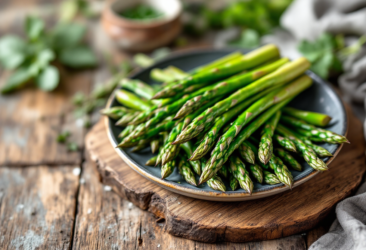 Asparagi freschi cucinati in padella con spezie