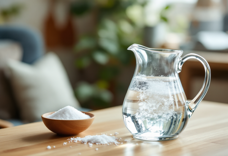 Acqua e sale in un bicchiere per la salute mattutina