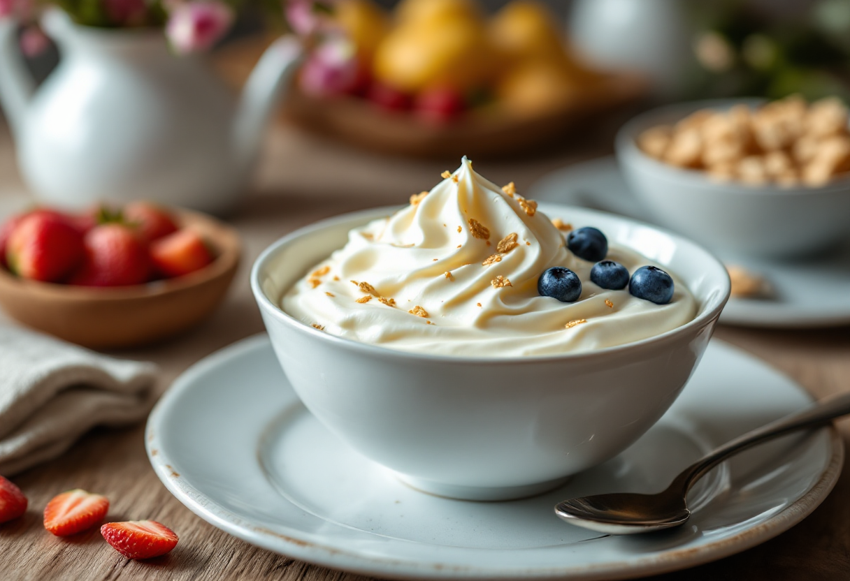 Yogurt greco con frutta fresca e miele per colazione