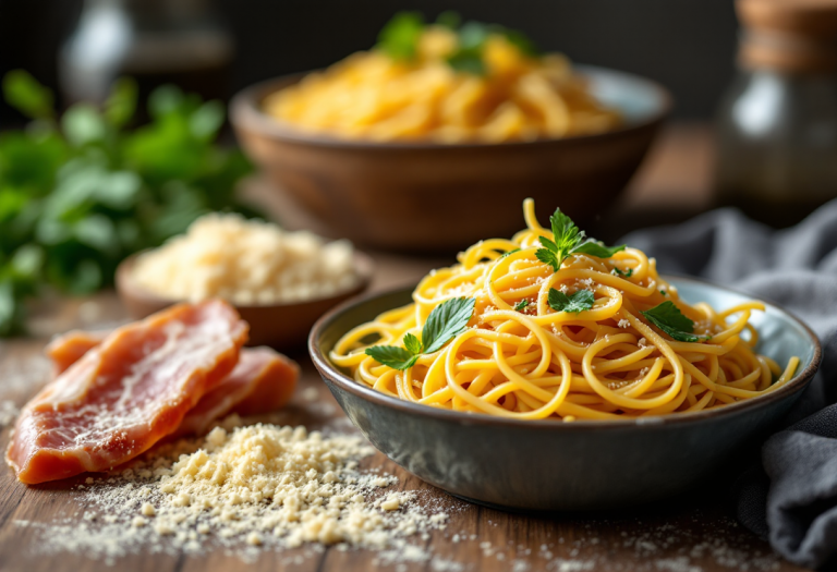 Pasta ideale per la carbonara in primo piano