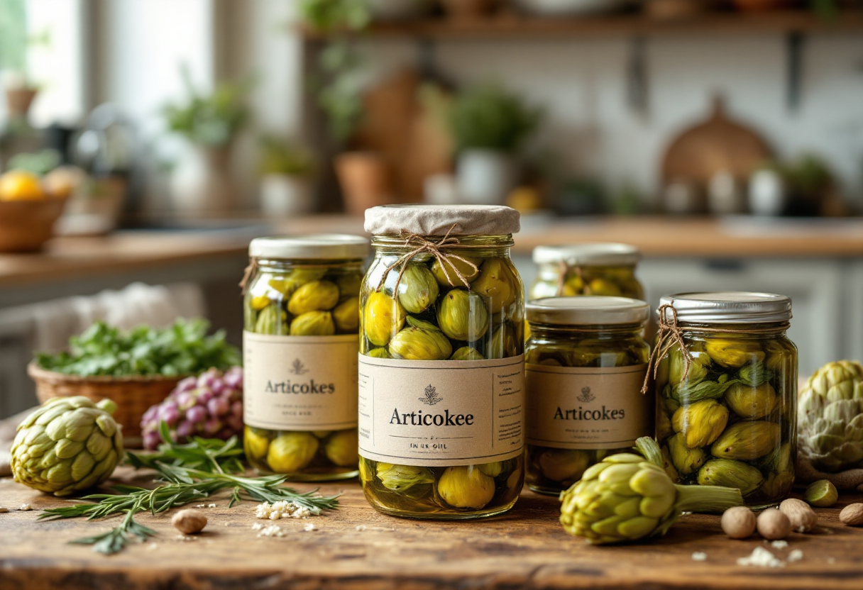 Carciofini sott’olio preparati con erbe aromatiche