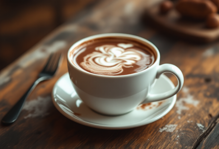 Tazza di cioccolata calda con panna e cacao