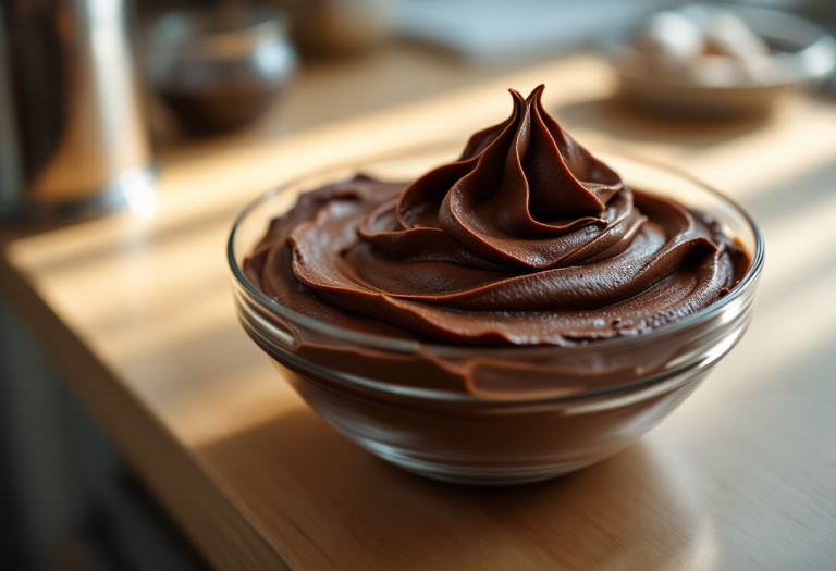Crema al burro al cioccolato pronta per decorare dolci