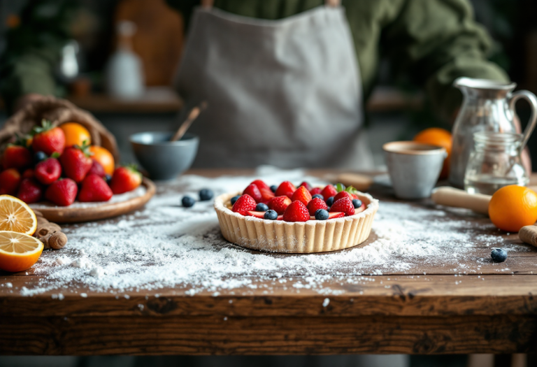 Crostata decorata con frutta fresca e croccante