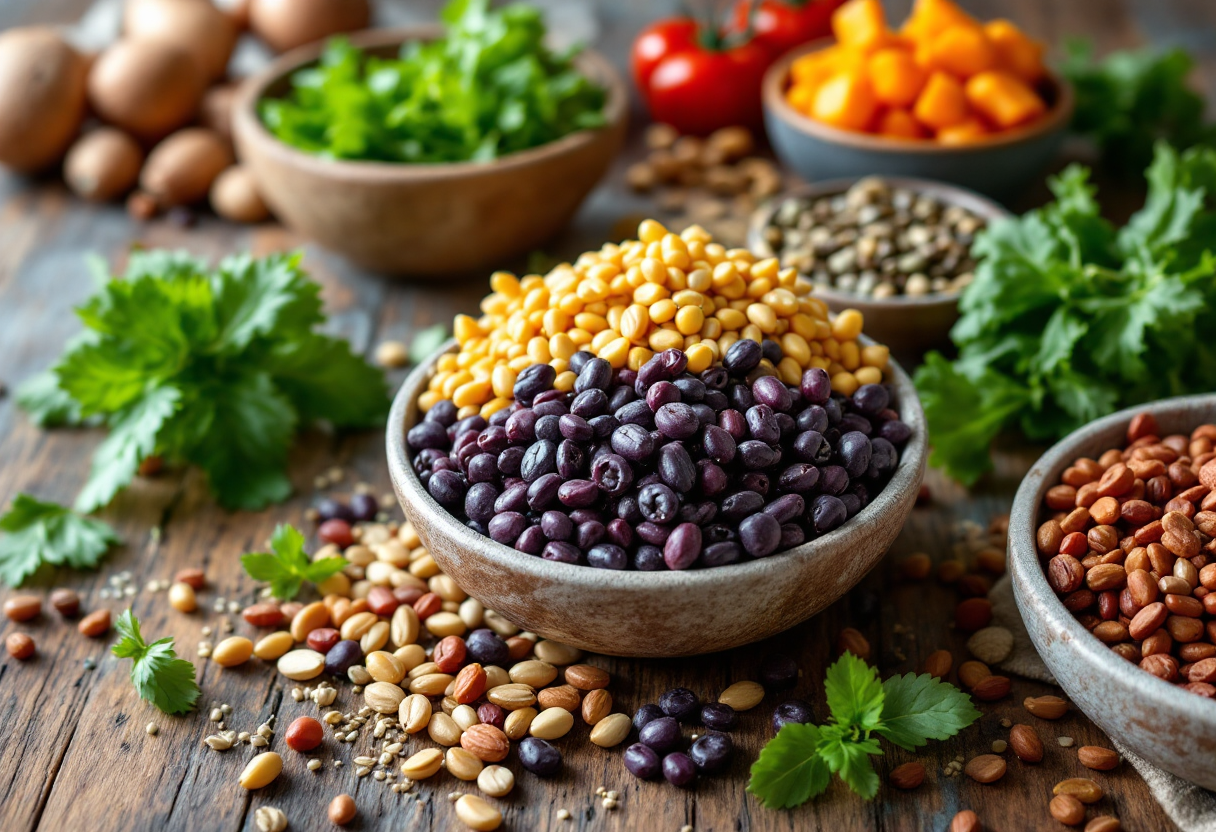Piatto vegetariano con legumi e verdure ricche di proteine