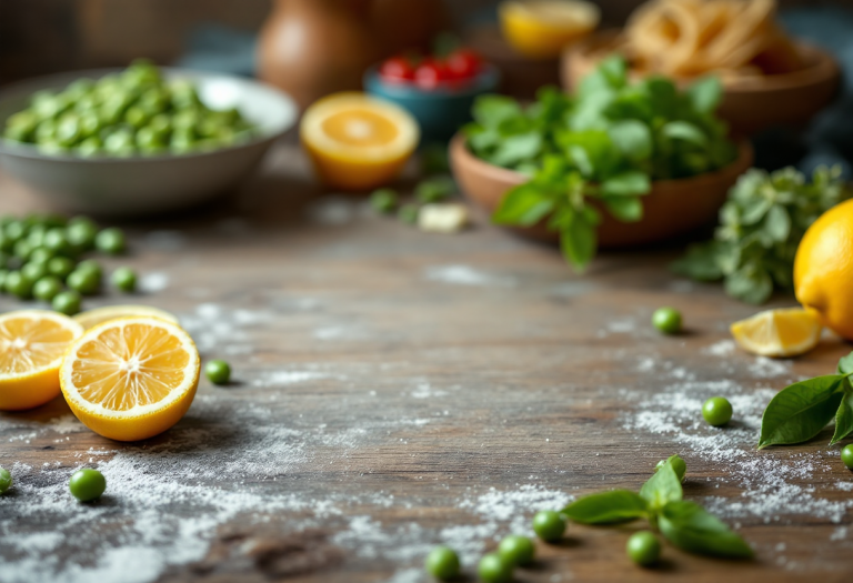 Piatto di fettuccine al limone con piselli verdi