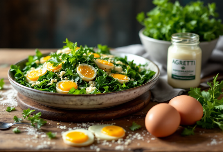 Frittata di agretti servita con maionese al rafano