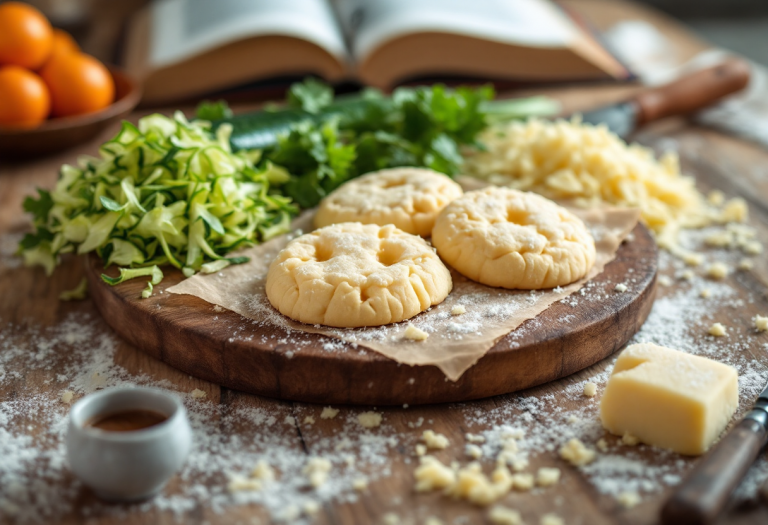 Frollini salati con zucchine e robiola su un piatto