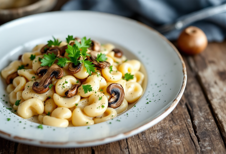 Gnocchi al latte con funghi porcini in un piatto