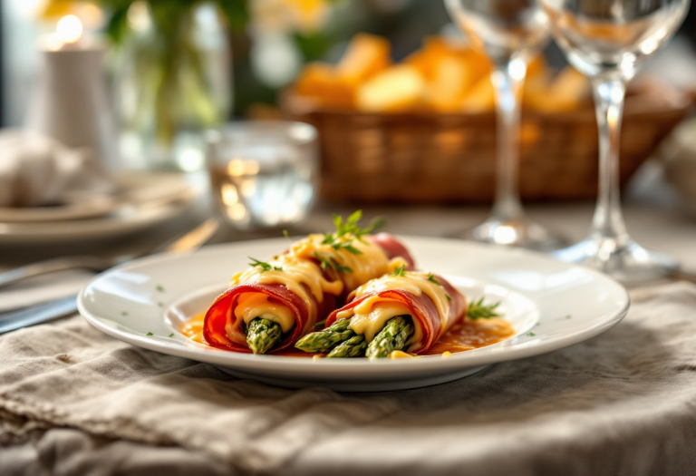 Involtini di asparagi con prosciutto e formaggio