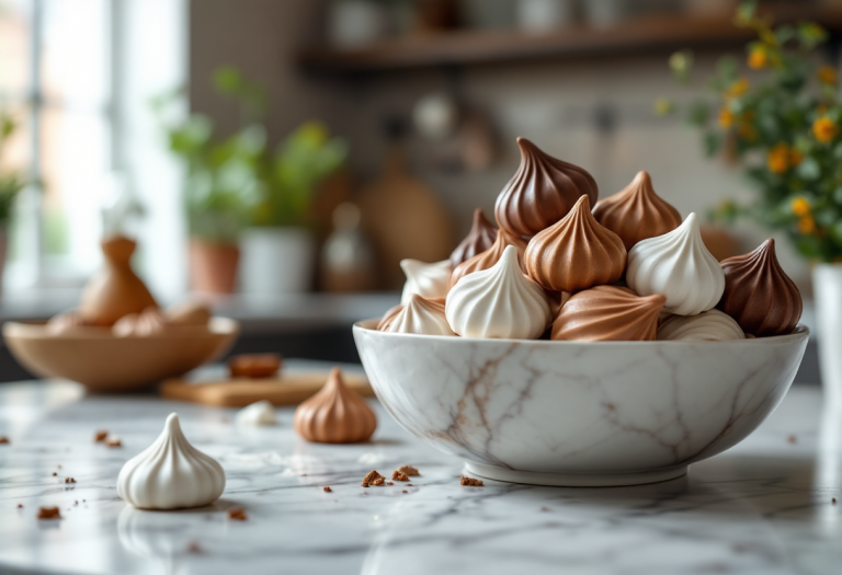 Meringhe leggere al cioccolato e cacao su un piatto