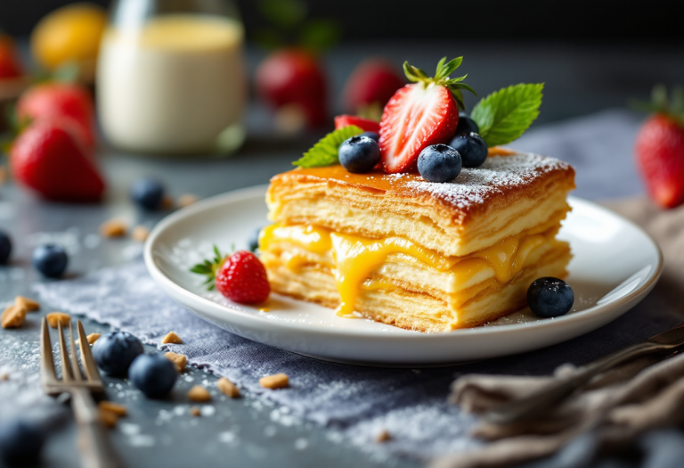 Millefoglie con zabaione e frutta colorata