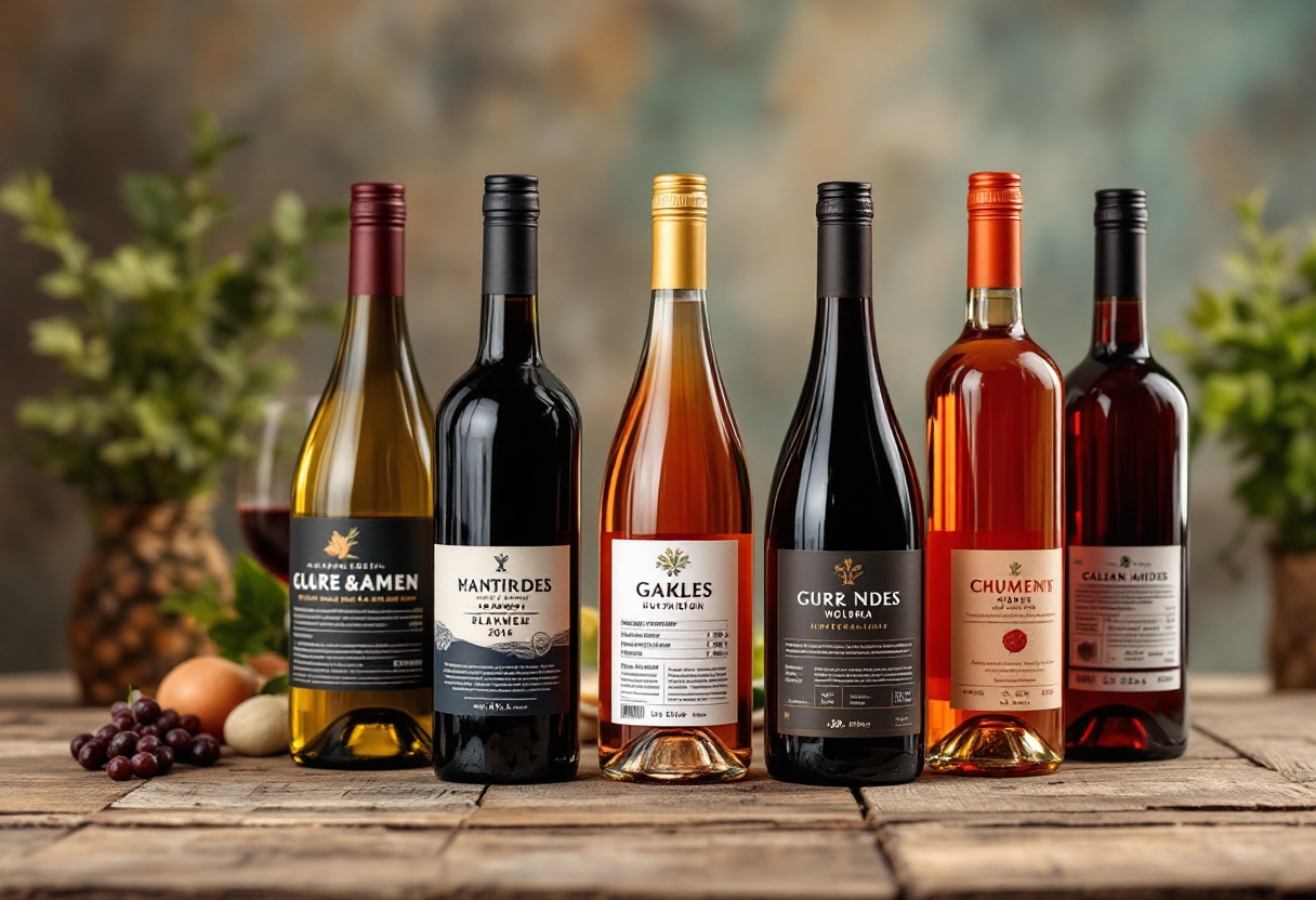 Etichette nutrizionali su bottiglie di vino