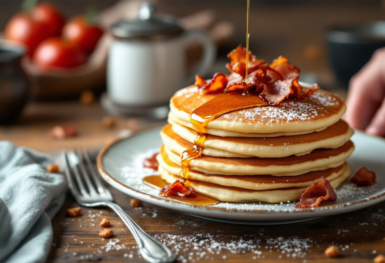 Pancake salati con bacon serviti su un piatto