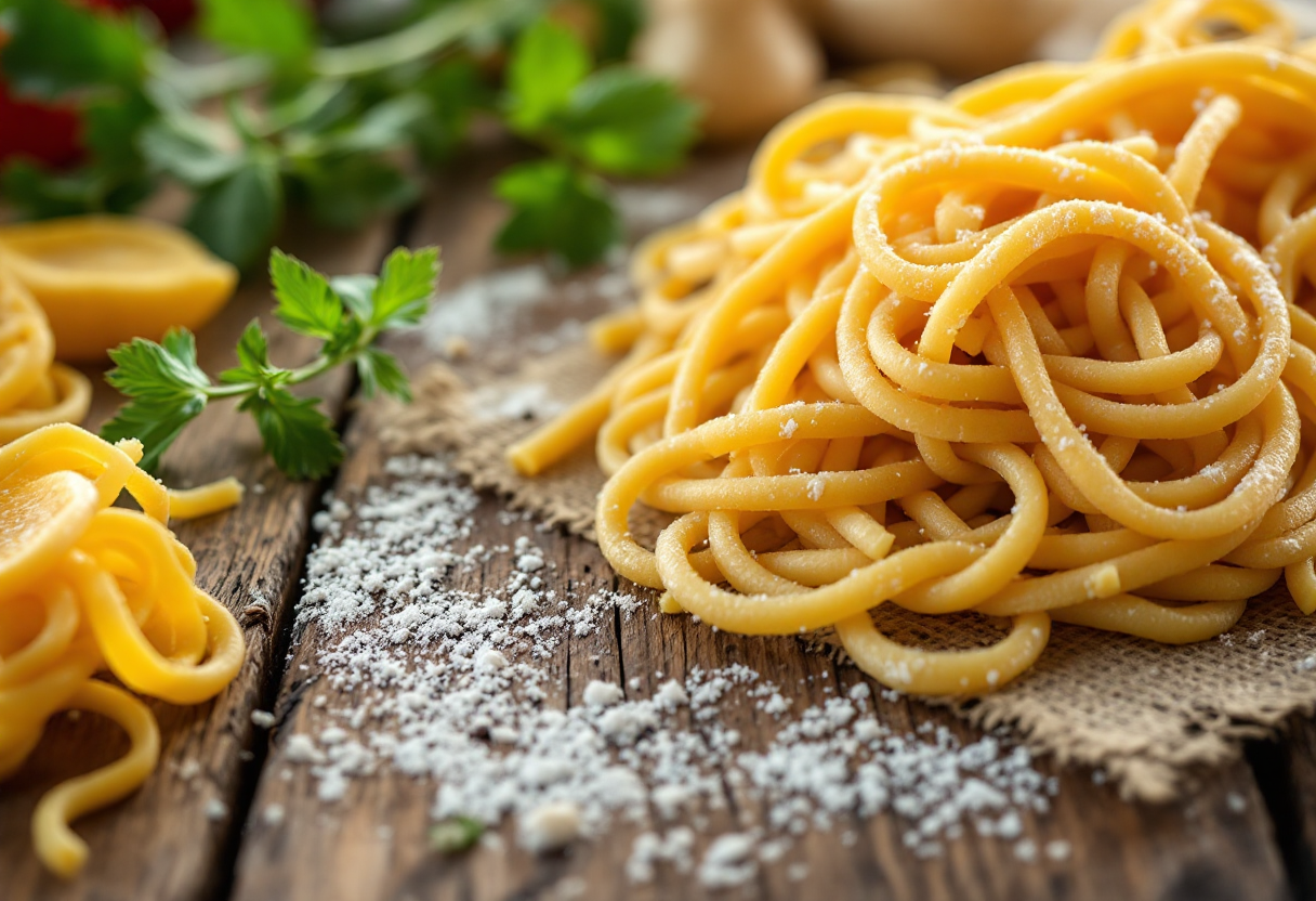 Pasta violada tipica della Sardegna con ingredienti freschi