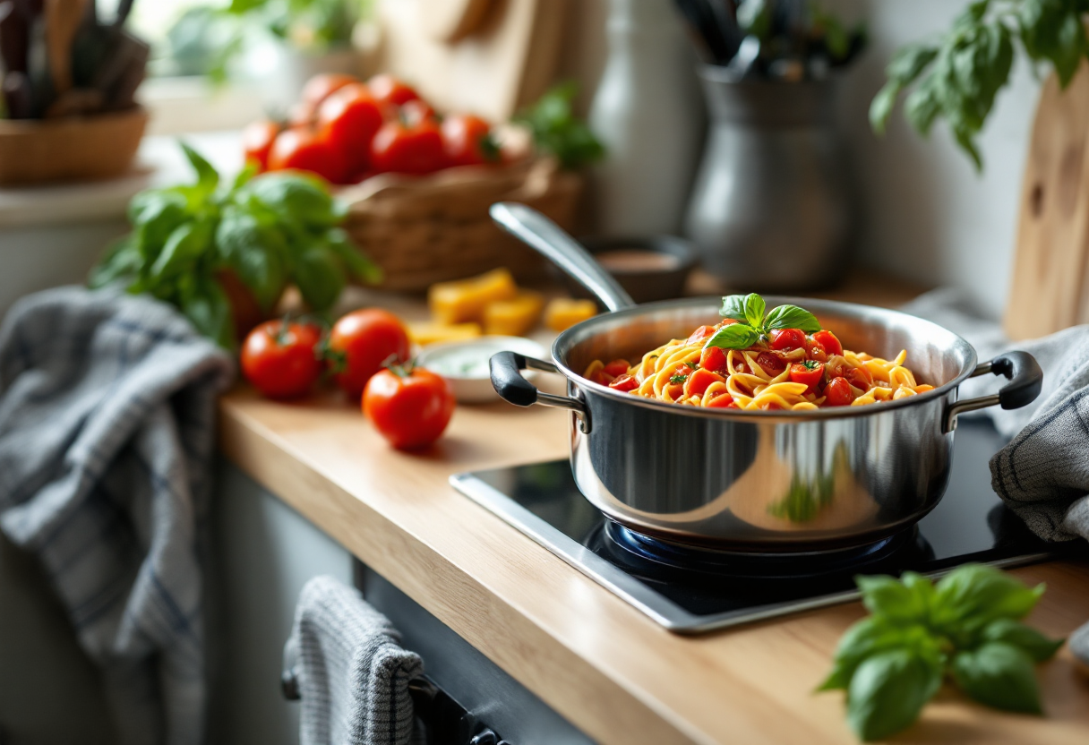Pasta al pomodoro cremosa con basilico fresco