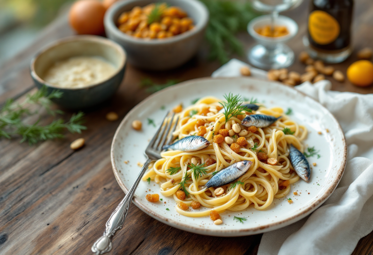 Pasta con le sarde, piatto tipico siciliano con pesce
