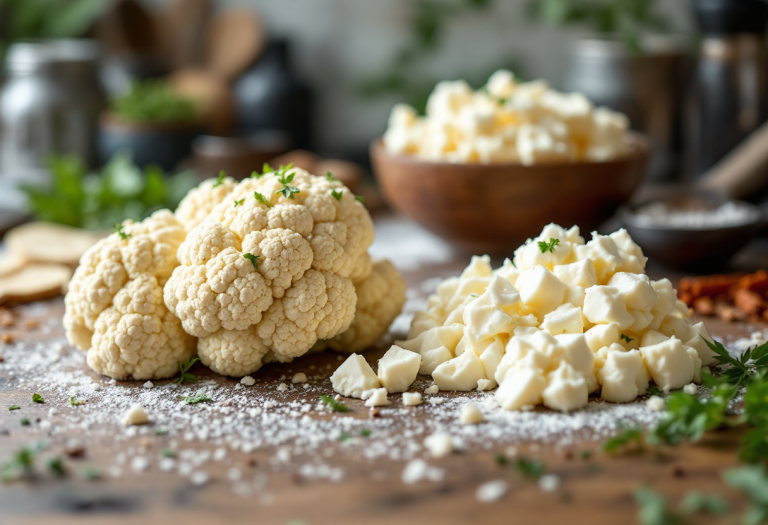 Pasta cremosa con cavolfiore e ricotta salata in un piatto