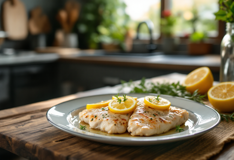 Petti di pollo al limone serviti con contorno fresco