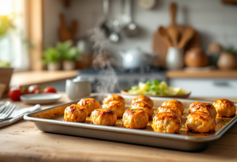 Polpette di pollo al forno servite su un piatto