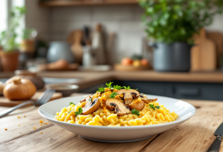 Delizioso risotto ai funghi con zafferano