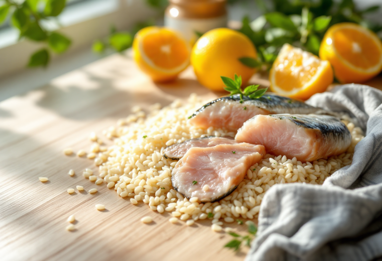 Risotto al caprino con bergamotto e aringa affumicata